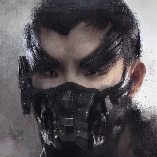 Ruan Jia, night, face detail, realistic, black hair, man with high-tech mask, 8K, light and shadow, Japanese style, high detail upper body, soldier, superhero, rendering