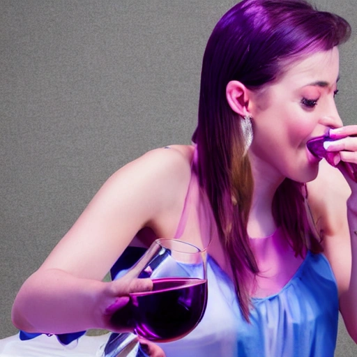 a young woman having fun drinking wine at a music festival in violet and purple colors





, 3D