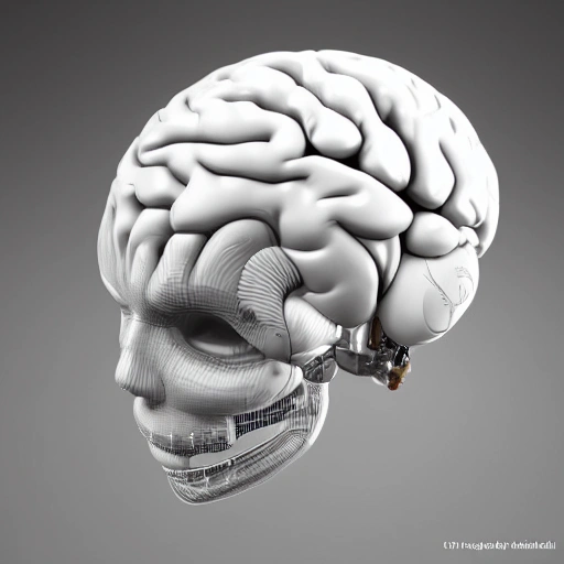 complex 3d render ultra detailed of a beautiful porcelain human brain, cyborg, robotic parts, 150 mm, beautiful studio soft light, rim light, vibrant details, luxurious cyberpunk, lace, hyperrealistic, cable electric wires, microchip, elegant, beautiful background, octane render, H. R. Giger style, 8k, 3D, 3D, 3D