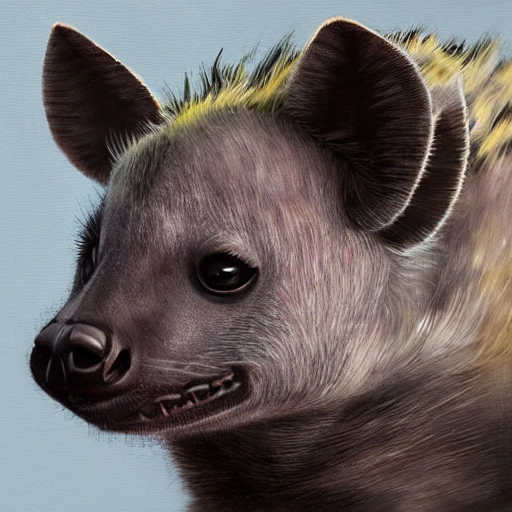 very cute baby cyborg hyena, realistic concept art, cyberpunk , Oil Painting