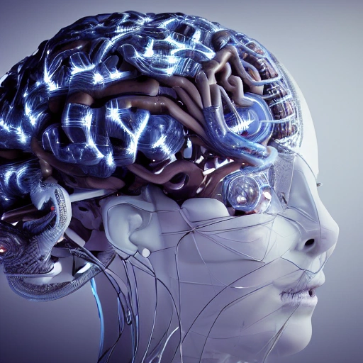 complex 3d render ultra detailed of a beautiful porcelain human brain, cyborg, robotic parts, 150 mm, beautiful studio soft light, rim light, vibrant details, luxurious cyberpunk, lace, hyperrealistic, cable electric wires, microchip, elegant, beautiful background, octane render, H. R. Giger style, 8k, Trippy