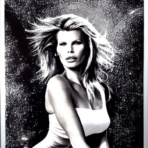 Kim Basinger|Hunter Tylo in spaceship,  steel engraving