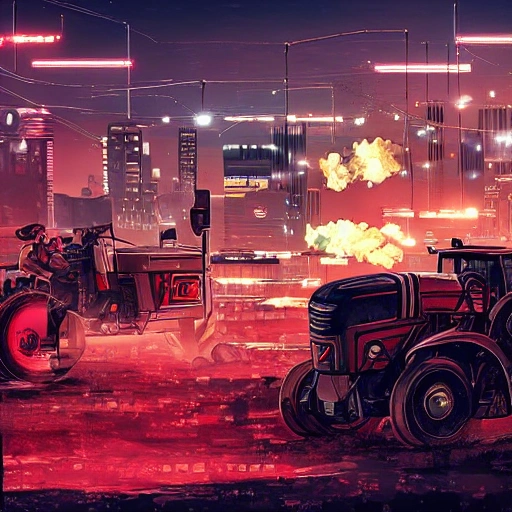 Tractor Tank fight cyberpunk
