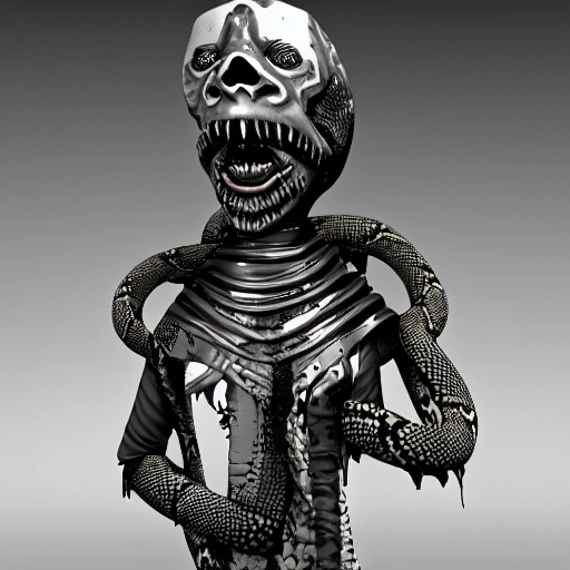 undead knight with snakes around his neck and sade in his hands, 3D