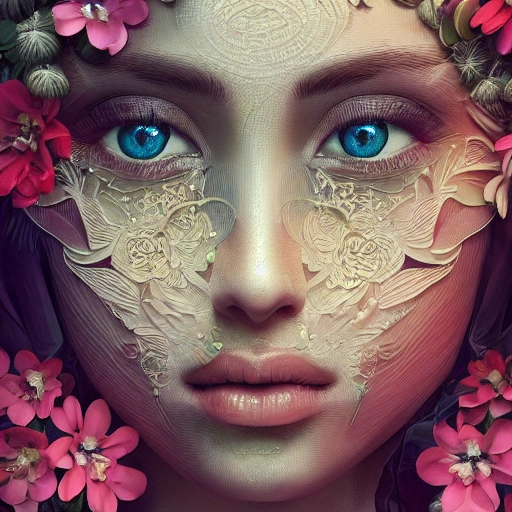 olpntng style, Abundance of big flowers 

Perfect face, delicate face, detailed face, bright clear eyes, perfect lips. Beautiful colors, beautiful patterns.

3D, 8k resolution, unreal engine.

, sf, intricate artwork masterpiece, ominous, matte painting movie poster, golden ratio, trending on cgsociety, intricate, epic, trending on artstation , highly detailed, vibrant, production cinematic character render, ultra high quality dog, oil painting, heavy strokes, paint dripping