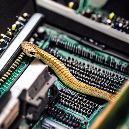 a detailed photo of a python working on a bit of computer code
