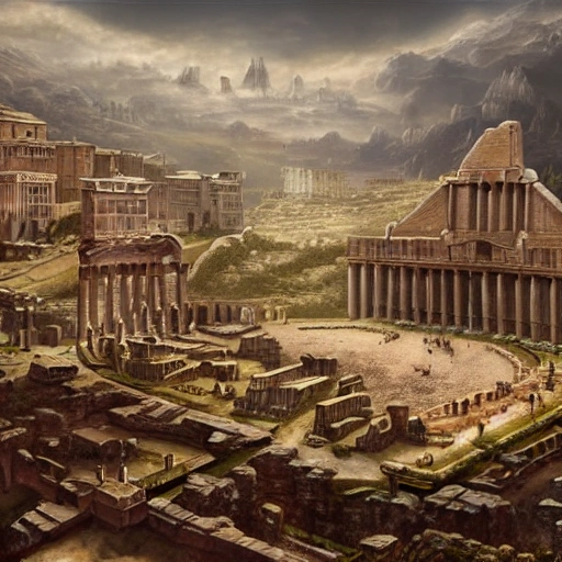 Ancient Rome,  a very beautiful highly detailed, matte painting, fantasy concept art, fantasy art, epic fantasy card game art, full art illustration, trending on Artstation