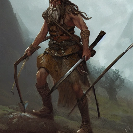 Digital illustration of Neolithic hunters, masterpiece, extremely detailed, fantasy concept art, fantasy art, epic fantasy card game art, full art illustration, trending on Artstation, by James Ryman.