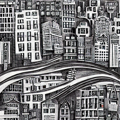 street view, city made of fonts, cinematic,  Trippy, Pencil Sketch