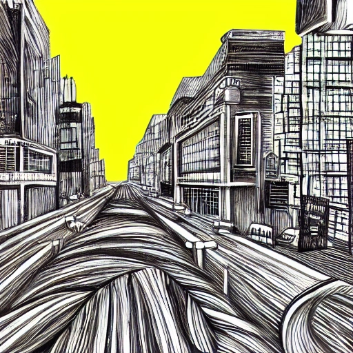 street view, city made of fonts, cinematic,  Trippy, Pencil Sketch, with a big title "too loud"
