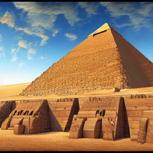 Digital illustration of the construction of Egyptian pyramids, masterpiece, extremely detailed, full art illustration, trending on Artstation, by Wayne Reynolds.