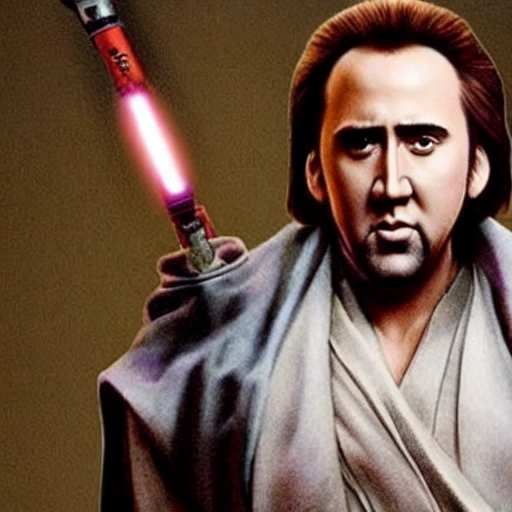 Nicolas Cage posing as a jedi, legs wide