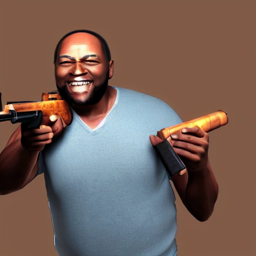 happy black man with a shotgun, 3D