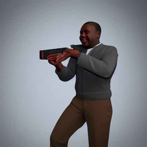 happy black man with a shotgun, 3D