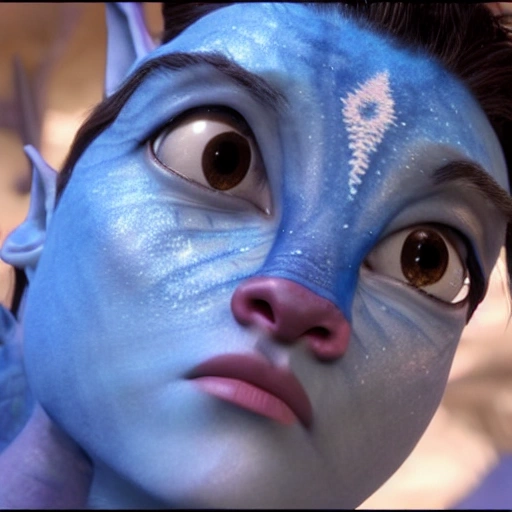 a blue - skinned young male navi from avatar movie by James Cameron, 3D, 