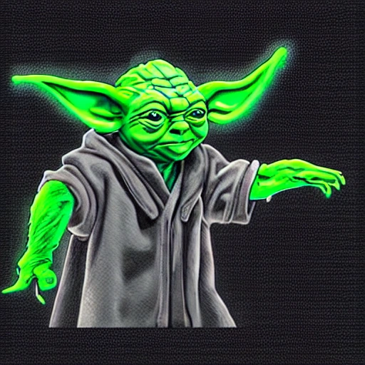 REALISTIC MASTER YODA, FIGHTING STANCE, WITH NEON STARWARS LOGO 
