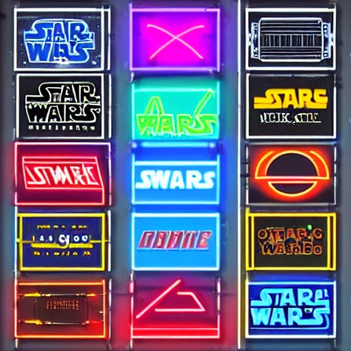 CLASSIC REALISTIC NEON STARWARS MOVIE LOGO. SNOW BACKGROUND


