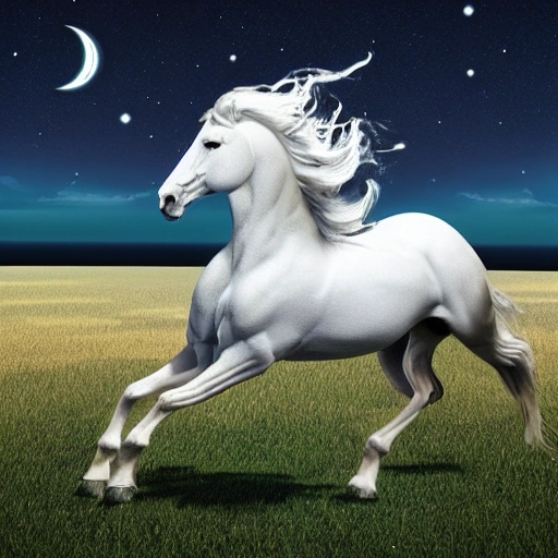 running white horse sea night moon
, 3D