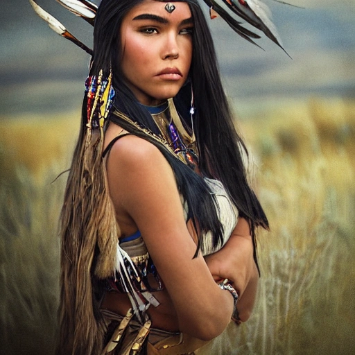 mdjrny-v4 style portrait photograph of Madison Beer as Pocahonta ...