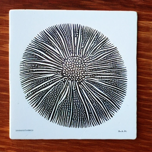 a linocut of sea urchin phallusia mammillata