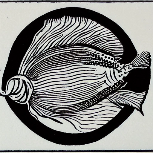 une linogravure HD d'un amphioxus