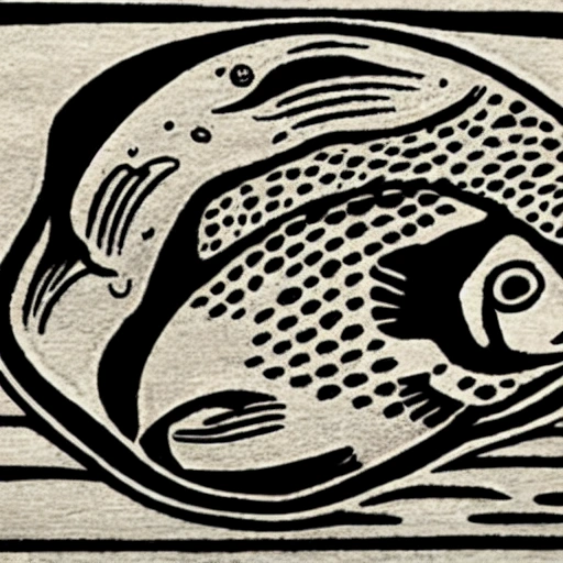 une linogravure ultra détaillée d'un poisson lune sur un arrière plan blanc