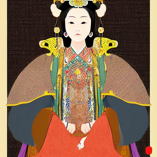 digital illustration of a 5th century Chinese noblewoman who looks like Wu Zetian, masterpiece, Ultra Detailed, perspective, white background, full body, whole body, head to toe.