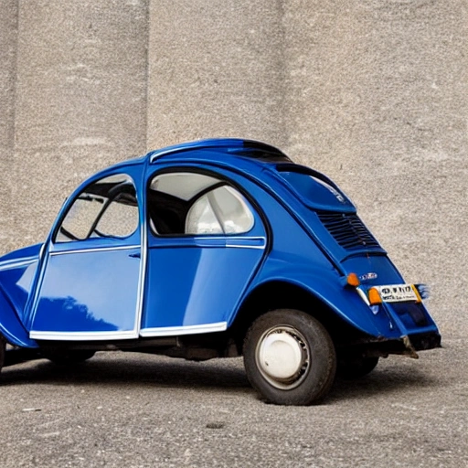 Portrait of ultra hd  blue like sky, 2cv citroën made out of spare parts