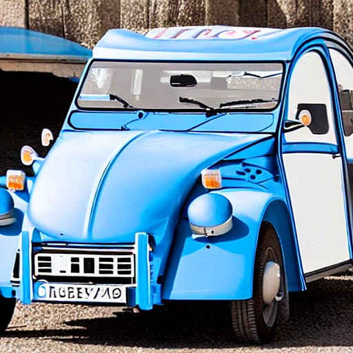 Portrait of ultra hd  blue like sky, 2cv citroën made out of spare parts, 3D