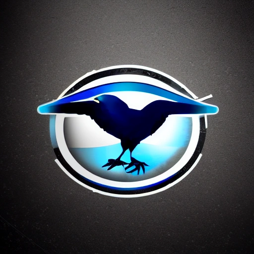 Logo Old warrior eyes covered with raven with computer keyboard portrait ultraquality illustrator black and blue color white background