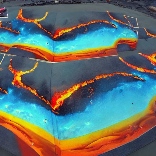 ciudadela en forma de laberinto flotante sobre lava, nubes de colores, muros con puertas, vista panorámica, portales interdimencionales, hiper realista