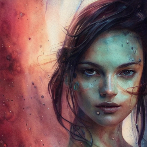 sci-fi character portrait, athletic, fit, focus on face, style, rain, flat light, ultra photo-realistic, intricate, watercolor on paper, masterpiece, expert, insanely detailed, 4k resolution, john William warehouse, Charlie Bowater, Agnes Cecile, Mucha, Gabriel Ferrier, composition, framing