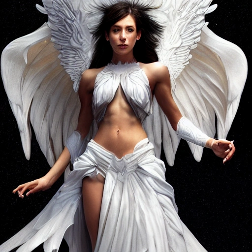 hyper detailed ultra sharp full length of a beautiful white angel with fiery wings in a dramatic pose, perfect face, intricate details, 8 k, hd, cinematic, volumetric light, proportional, art by greg rutkowski & artgerm & wlop, trending on artstation, sharp focus, studio photo, intricate details, highly detailed, by greg rutkowski