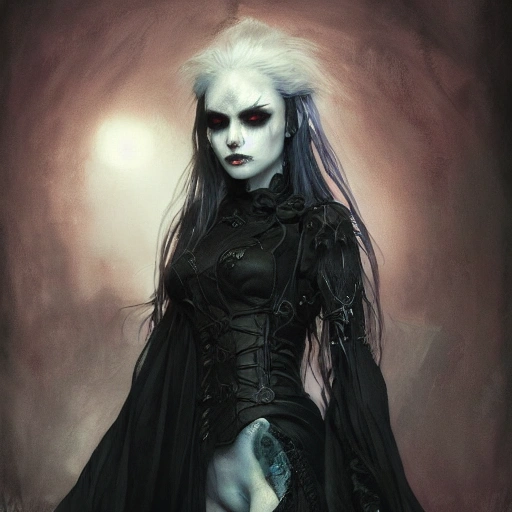 gothic, grimdark a beautiful portrait of kerli koiv with pastel goth makeup, a detailed painting by greg rutkowski and raymond swanland and luis royo, featured on cgsociety, grimdark art, detailed painting, artstation hd, photorealistic 