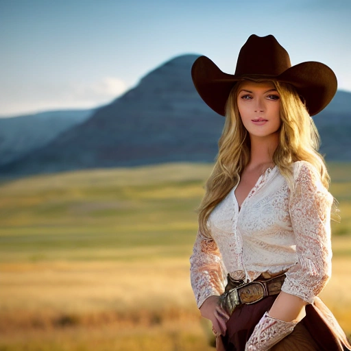 professional portrait photograph of gorgeous rancher girl, (((sultry flirty look))), nude, seductive, alluring, beautiful symmetrical face, cute natural makeup, (wearing brown cowboy hat), (wearing traditional clothing), confident pose, elegant, feminine, ((Utah landscape in background)), wild west, ultra realistic, character concept art, highly detailed, intricate, (sharp focus), 85mm, medium shot, mid shot, (centered image composition), ((professionally color graded)), ((bright soft diffused light)), volumetric fog, trending on instagram, trending on tumblr, hdr 4k, 8k