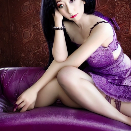 Woman sitting on purple sofa, Yang J, fantasy art, portrait of seductive Tifa Lockhart, anime maid Nazi SS, [32k HD]^10, wearing lace, hd 4k high detail, black hair into a bun, exquisite rendering,{masterpiece},{best quality},{1girl},Amazing,beautiful detailed eyes,finely detail,Depth of field,extremely detailed CG,original, extremely detailed wallpaper,
