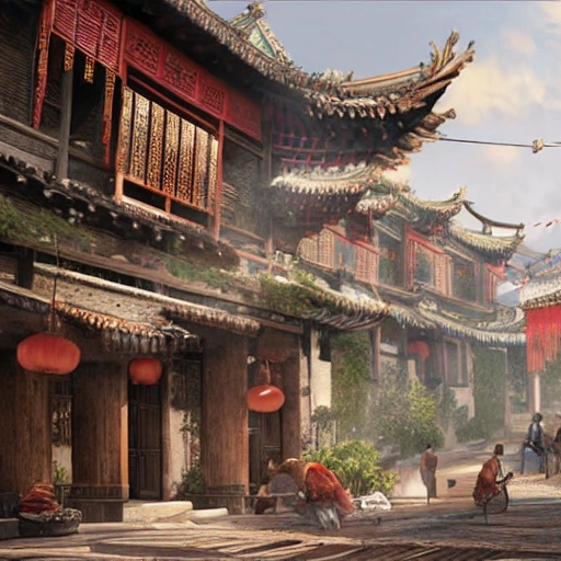 Street view of A Chinese Village Ultra Detailed environment concept art from Assassin's Creed