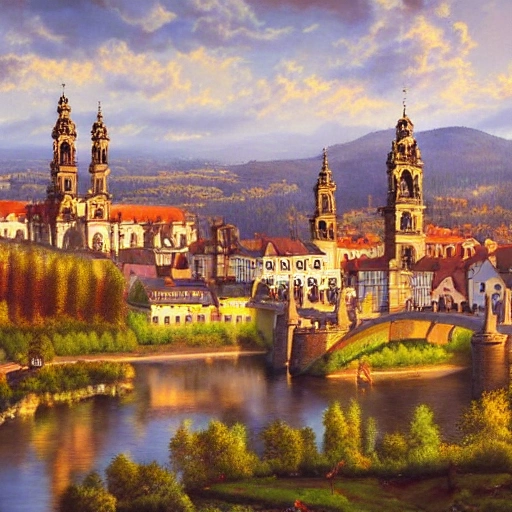 Beautiful happy picturesque charming city of dresden in harmony with nature. Beautiful light. highly detailed epic oil painting, Nice colour scheme, soft warm colour. , lush valley, beautiful trees, Beautiful detailed by Lurid. (2022), epic scale, insanely complex, 8 k, sharp focus, 