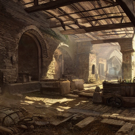 Eye level view of a Medieval Farm Ultra Detailed environment concept art from Assassin's Creed