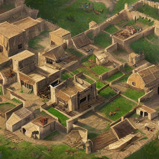 Satellite shot of a Medieval Farm Ultra Detailed environment concept art from Assassin's Creed