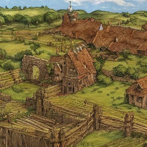 Eye level of a Medieval Farm Ultra Detailed environment concept art from Larry Elmore