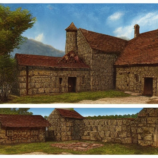 3D Eye level of a Medieval Farm Ultra Detailed environment concept art from Larry Elmore