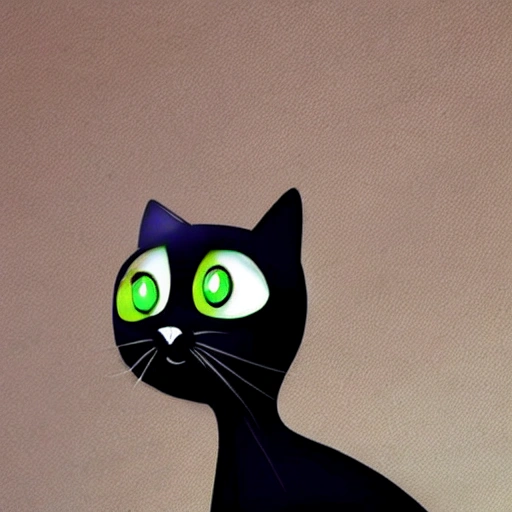 Cut black Cat pixar style with green eyes 