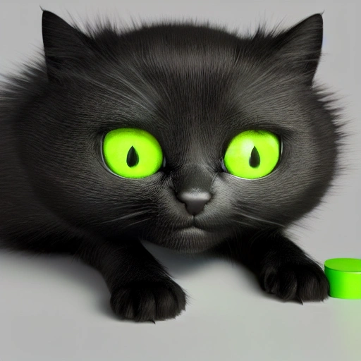 3d render , realistic , humanoide, cute, black Cat pixar style with green eyes 