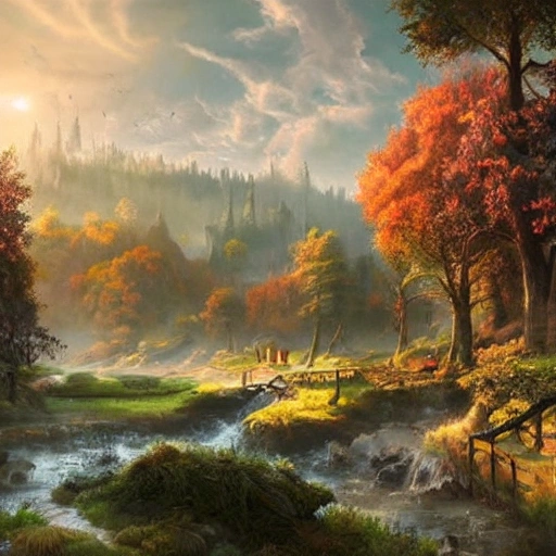 Beautiful happy picturesque charming sci-fi city in harmony with nature. Beautiful light. highly detailed epic oil painting, Nice colour scheme, soft warm colour. , lush valley, beautiful trees, Beautiful detailed by Lurid. (2022), epic scale, insanely complex, 8 k, sharp focus