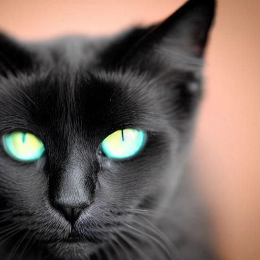 Black cute cat, green eyes
