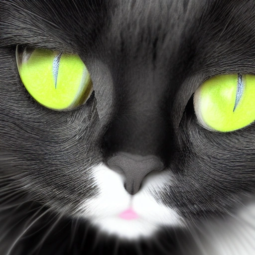 Black cute cat, green eyes, 3D