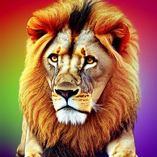 Visualize a powerful lion in the midst of an important historical moment with bright colors, 3D