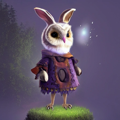 rabbit dressed as a druid with an owl familiar HD, Dynamic Lighting, Beautiful Lighting