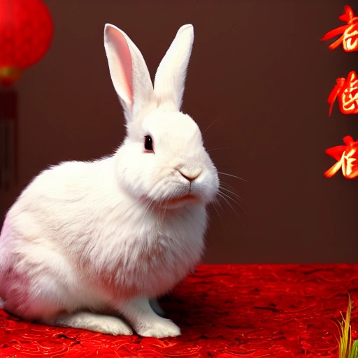 rabbit dressed as china new year,red HD, Dynamic Lighting, Beautiful Lighting, 3D